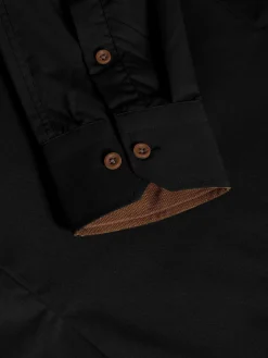 Ales Solid Structured Black Overhemd Lange Mouw