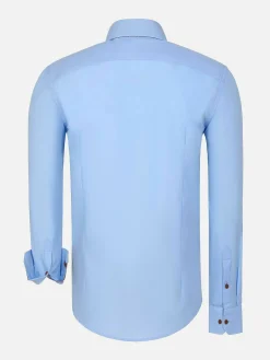 Ales Solid Structured Blue Overhemd Lange Mouw