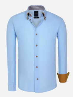 Ales Solid Structured Blue Overhemd Lange Mouw