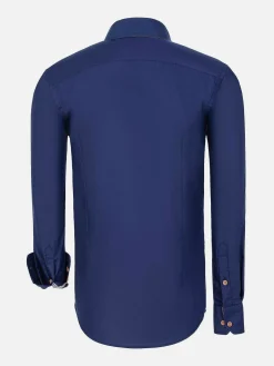 Ales Solid Structured Navy Overhemd Lange Mouw