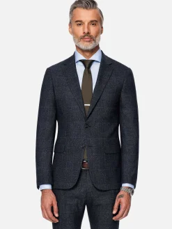 Amalfi Glen Check Wide Lapel Navy Suit Colbert