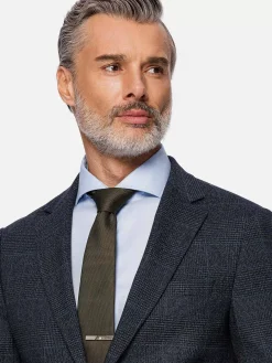 Amalfi Glen Check Wide Lapel Navy Suit Colbert