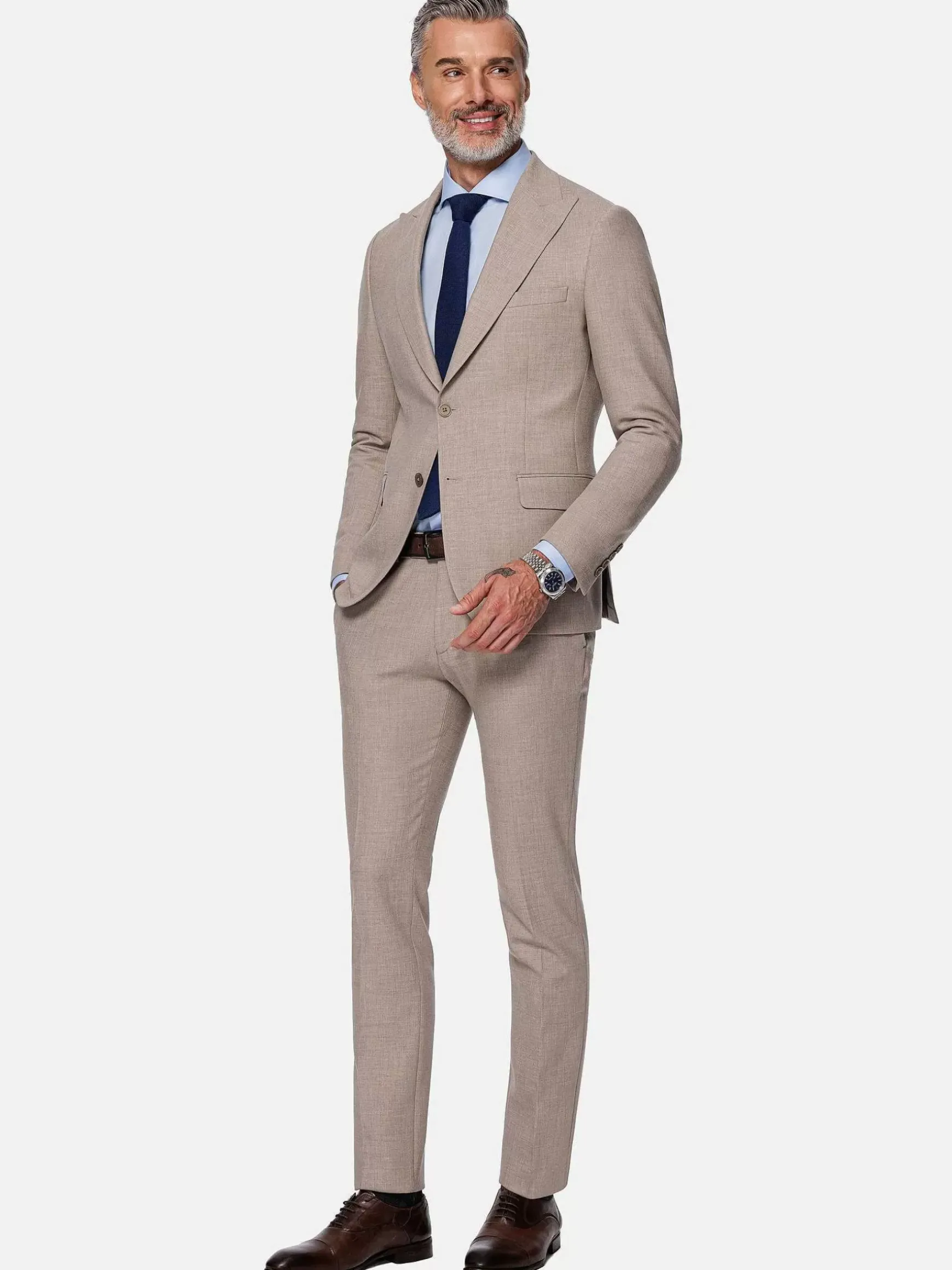 Araya Peak Lapel Single Breast Beige Suit Blazer