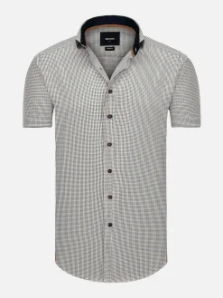 Asher Tailored Fit White Navy Overhemd