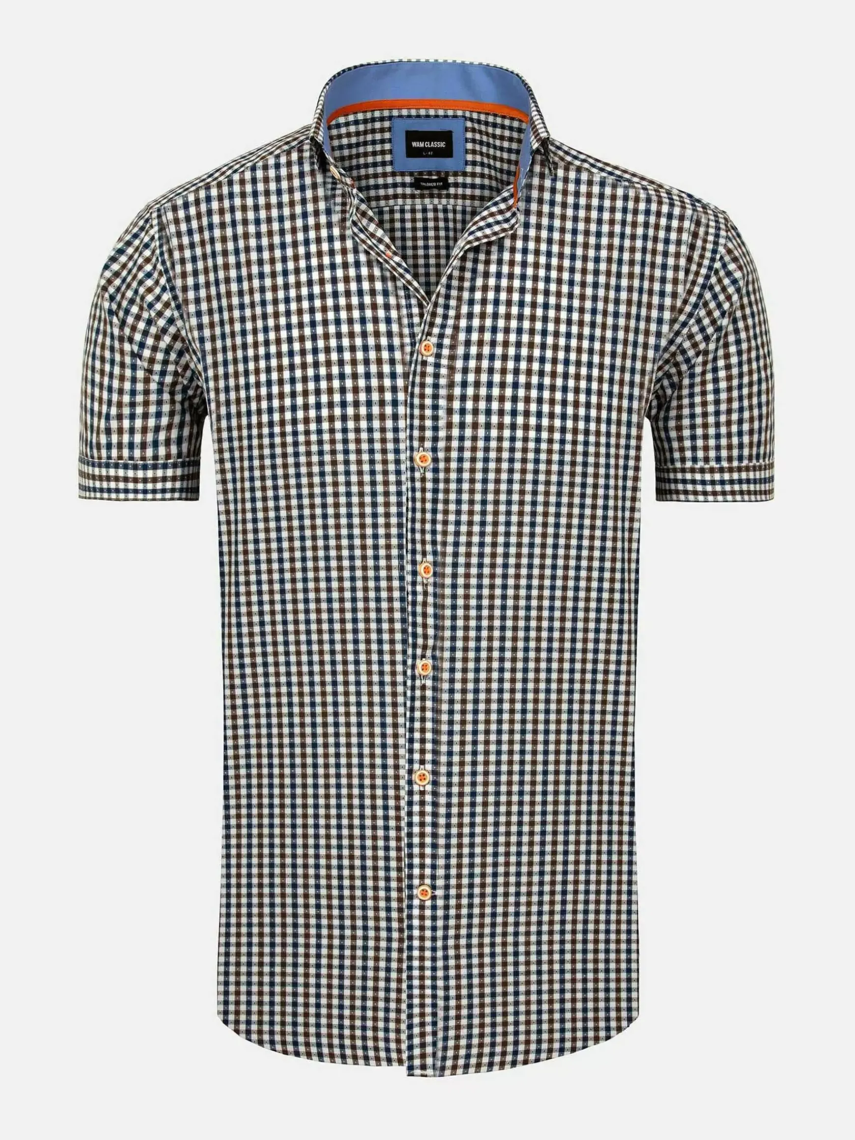 Asher Tailored Fit White Brown Overhemd