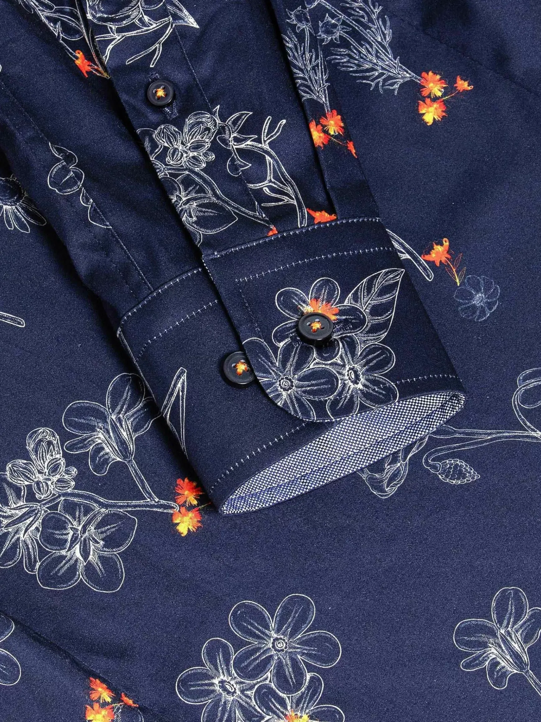Baga Navy Floral Print Overhemd Longe Mouw