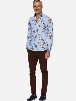 Burano Blue Floral Print Overhemd Lange Mouw