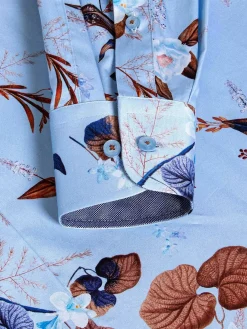 Burano Blue Floral Print Overhemd Lange Mouw