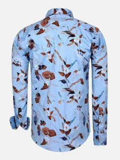 Burano Blue Floral Print Overhemd Lange Mouw