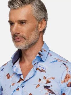 Burano Blue Floral Print Overhemd Lange Mouw