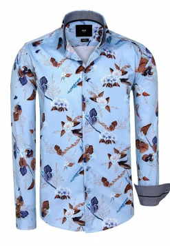 Burano Blue Floral Print Overhemd Lange Mouw