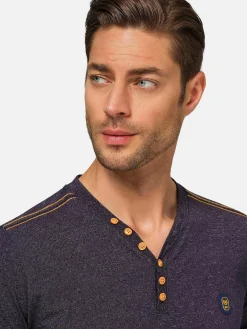 Dirkous V-Neck Button Down Navy T-Shirt