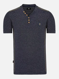 Dirkous V-Neck Button Down Navy T-Shirt