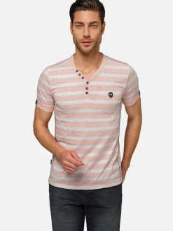 Doenga Striped V-Neck Pink T-Shirt