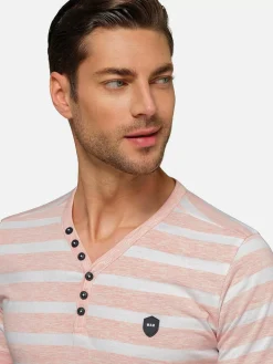 Doenga Striped V-Neck Pink T-Shirt