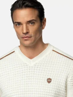 Dover Slim Fit V-Neck Off-White Truien