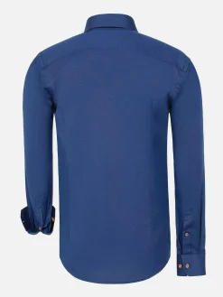 Flers Double Collar Navy Overhemd Lange Mouw