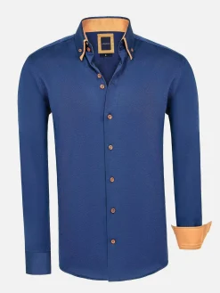 Flers Double Collar Navy Overhemd Lange Mouw