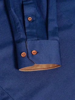 Flers Double Collar Navy Overhemd Lange Mouw