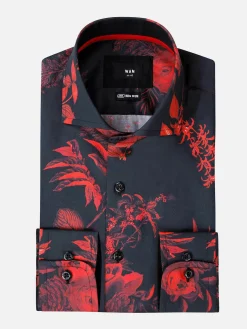 Florence Red Floral Black Overhemd Lange Mouw