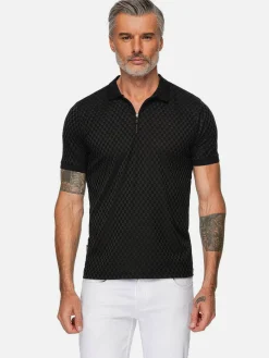 Gonzsles Black Zipper Polo