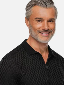 Gonzsles Black Zipper Polo