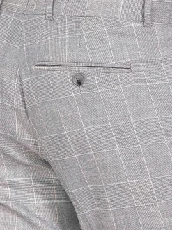 Ground Checkered Slim Fit Grey Pantalon