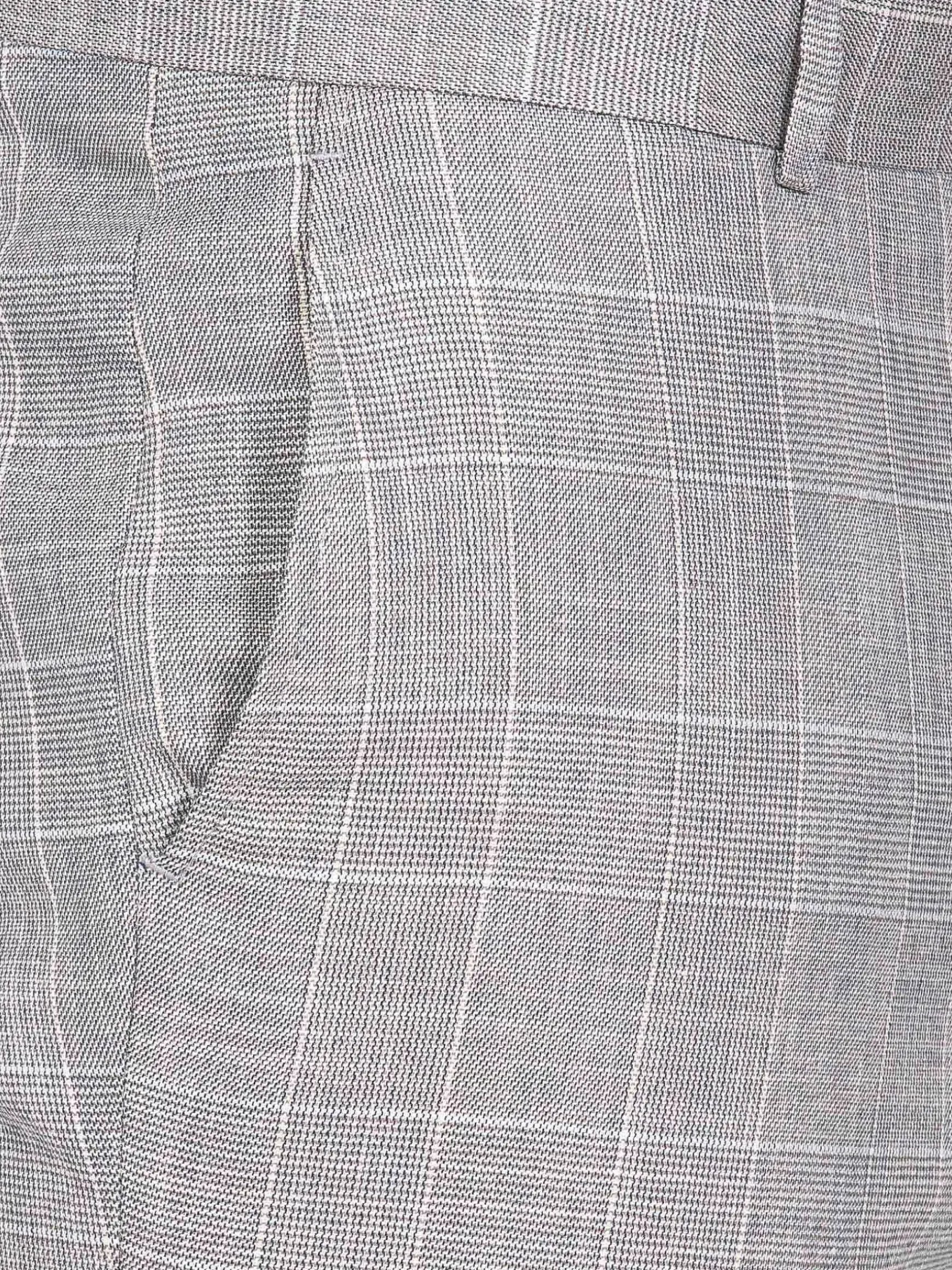 Ground Checkered Slim Fit Grey Pantalon