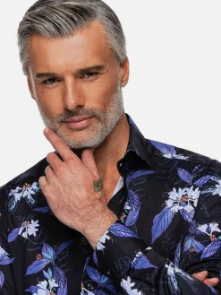 Havana Navy Floral Print Overhemd Lange Mouw