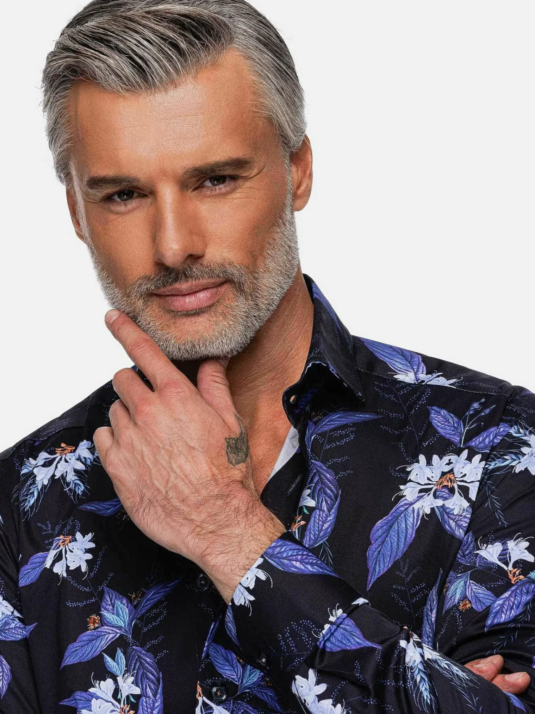 Havana Navy Floral Print Overhemd Lange Mouw