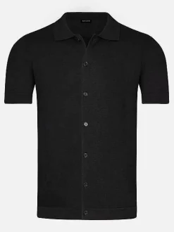 James Full Button-Down Black Polo