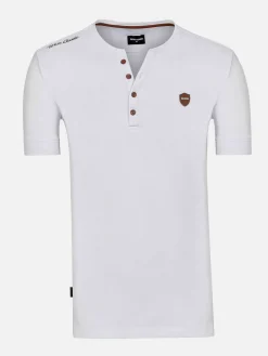 Korfual Casual V-Neck Button T-Shirt White