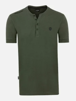 Korfual Casual V-Neck Button T-Shirt Khaki