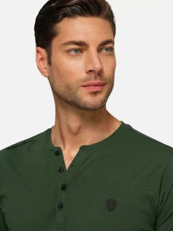 Korfual Casual V-Neck Button T-Shirt Khaki