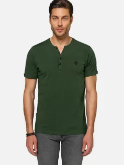 Korfual Casual V-Neck Button T-Shirt Khaki