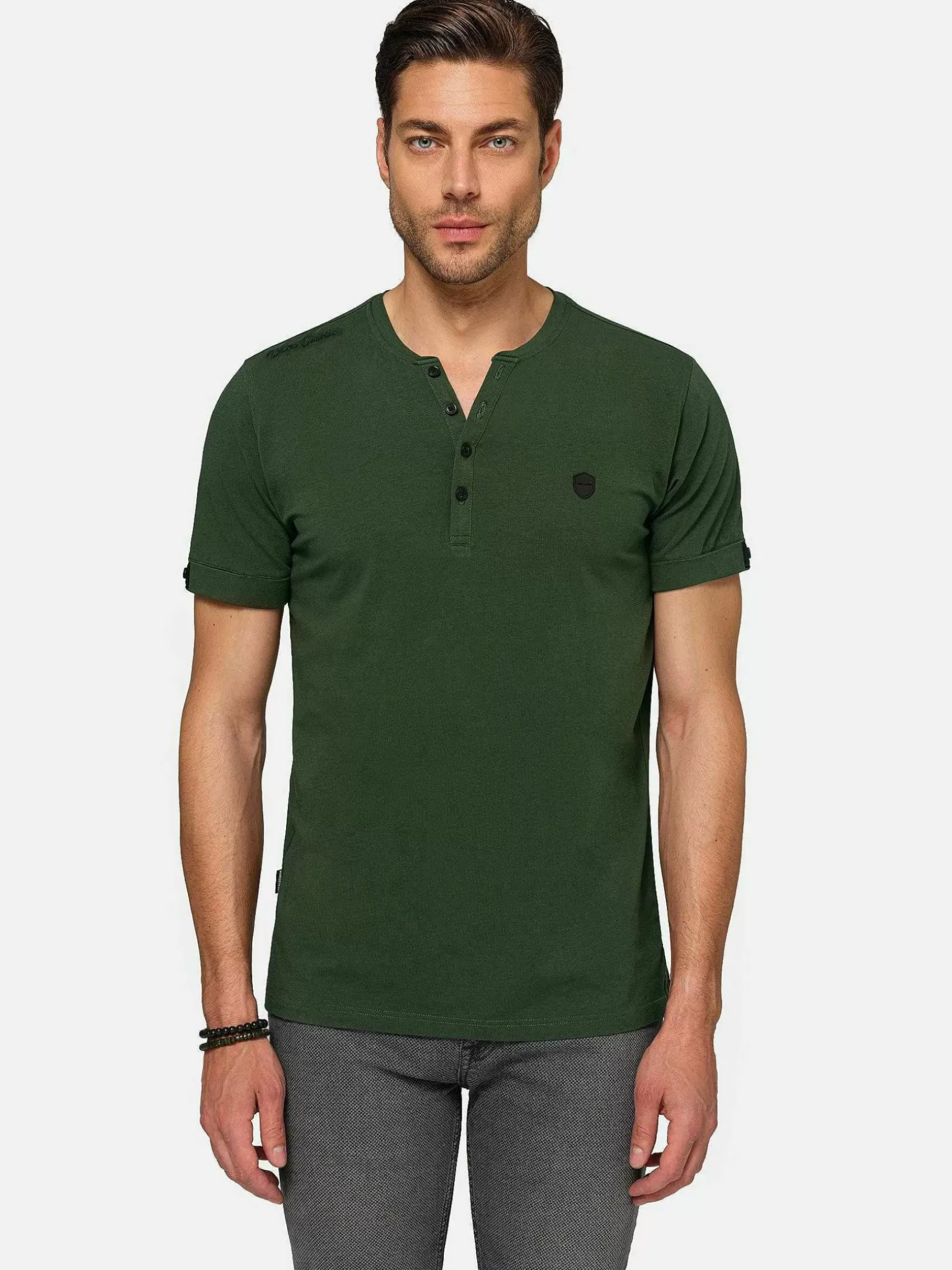 Korfual Casual V-Neck Button T-Shirt Khaki