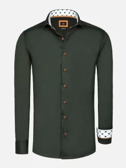 Lance Solid Dark Green Overhemd Lange Mouw