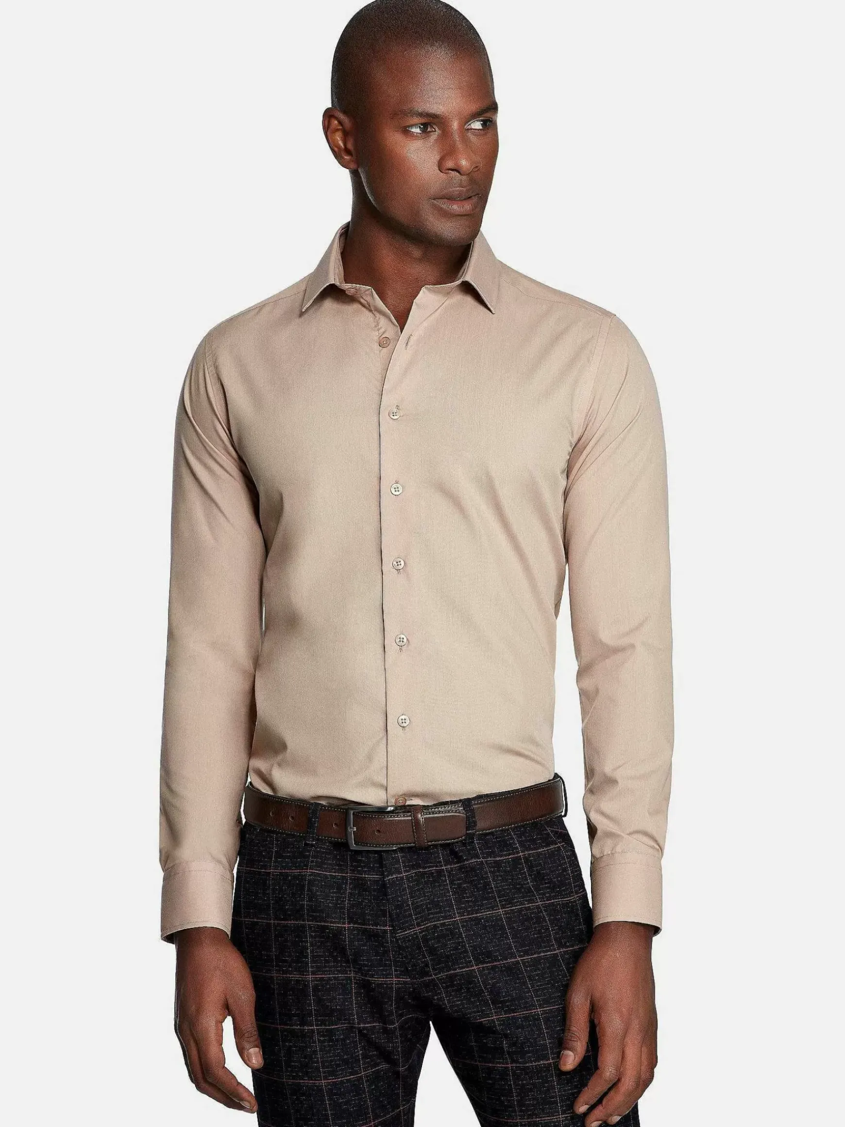 Leira Solid Beige Overhemd Lange Mouw