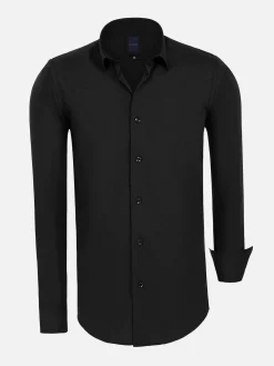 Leira Solid Black Overhemd Lange Mouw