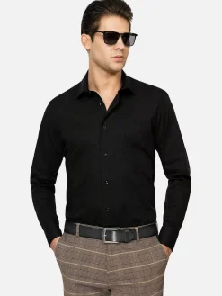 Leira Solid Black Overhemd Lange Mouw