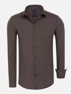 Leira Solid Brown Overhemd Lange Mouw