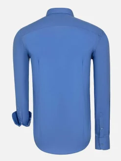 Leira Solid Dark Blue Overhemd Lange Mouw