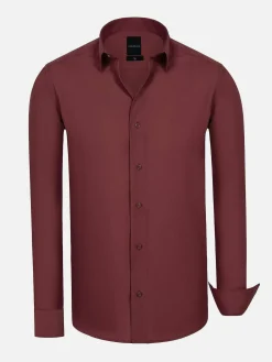 Leira Solid Dark Red Overhemd Lange Mouw