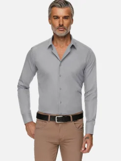 Leira Solid Grey Overhemd Lange Mouw