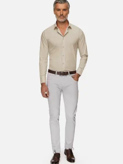 Leira Solid Light Beige Overhemd Lange Mouw