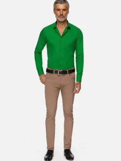 Leira Solid Light Green Overhemd Lange Mouw