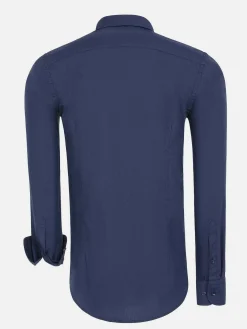 Leira Solid Navy Overhemd Lange Mouw