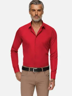 Leira Solid Red Overhemd Lange Mouw