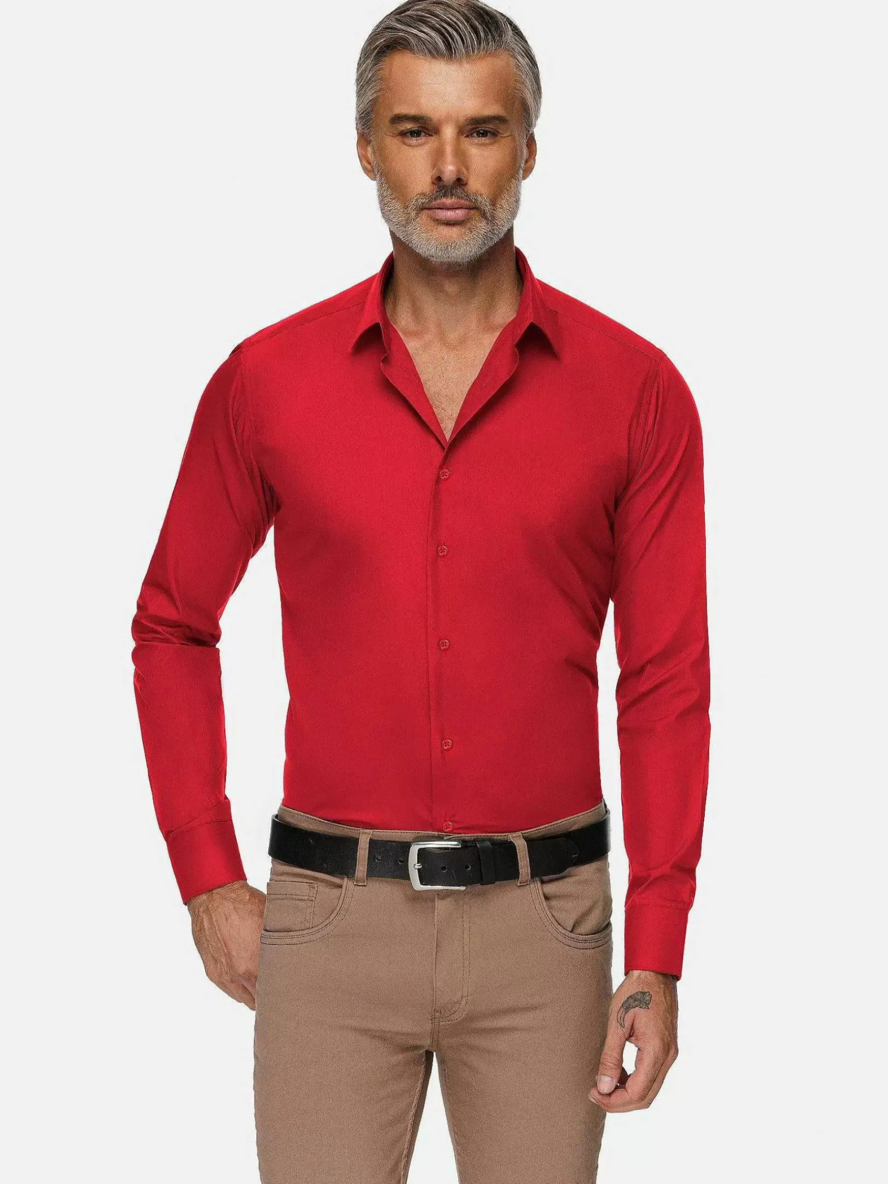 Leira Solid Red Overhemd Lange Mouw