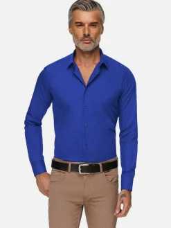 Leira Solid Royal Blue Overhemd Lange Mouw